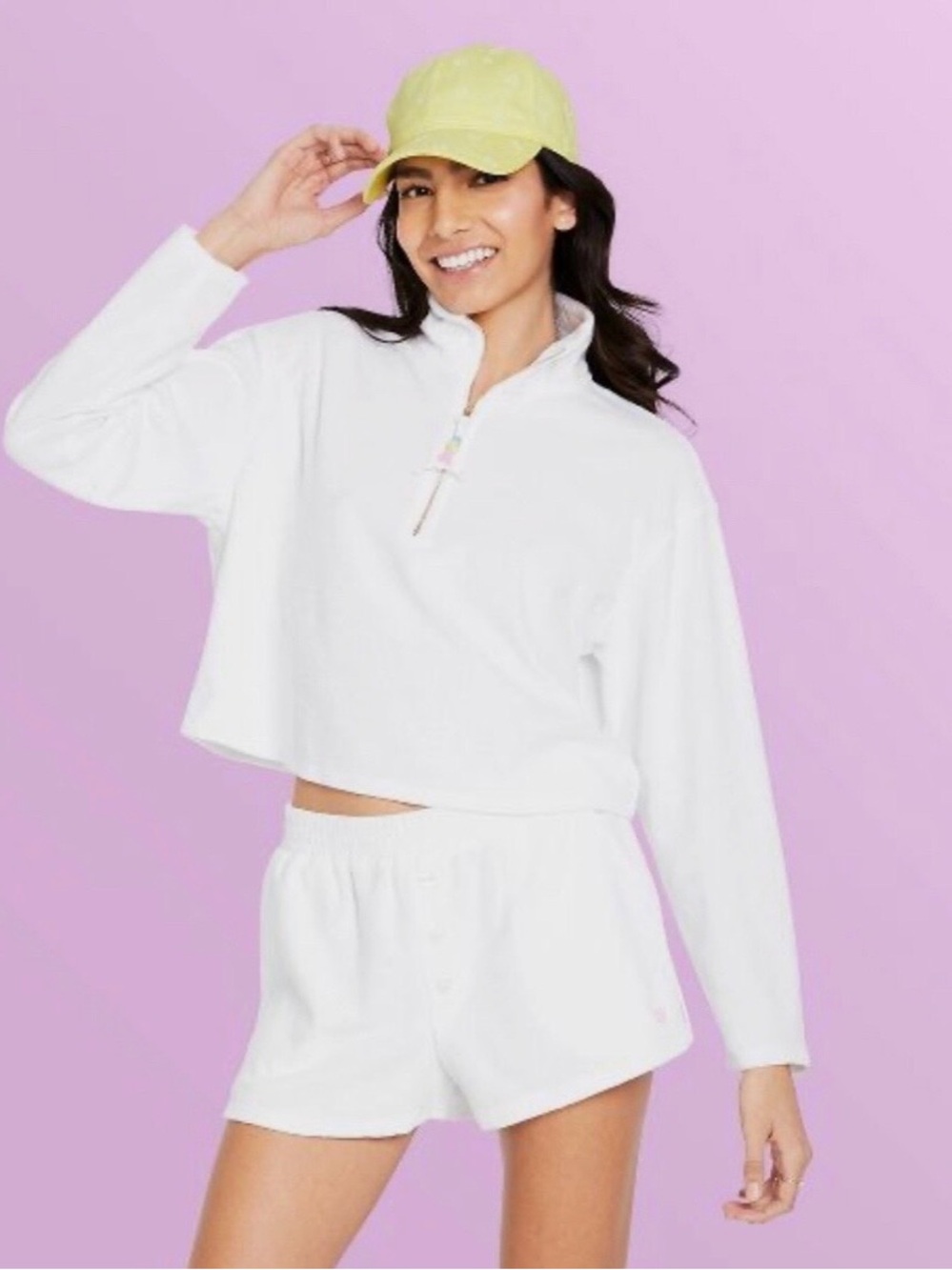 Stoney Clover Lane 2X White Quarter Zip Pullover Pastel Beaded Oversized Sweatsh